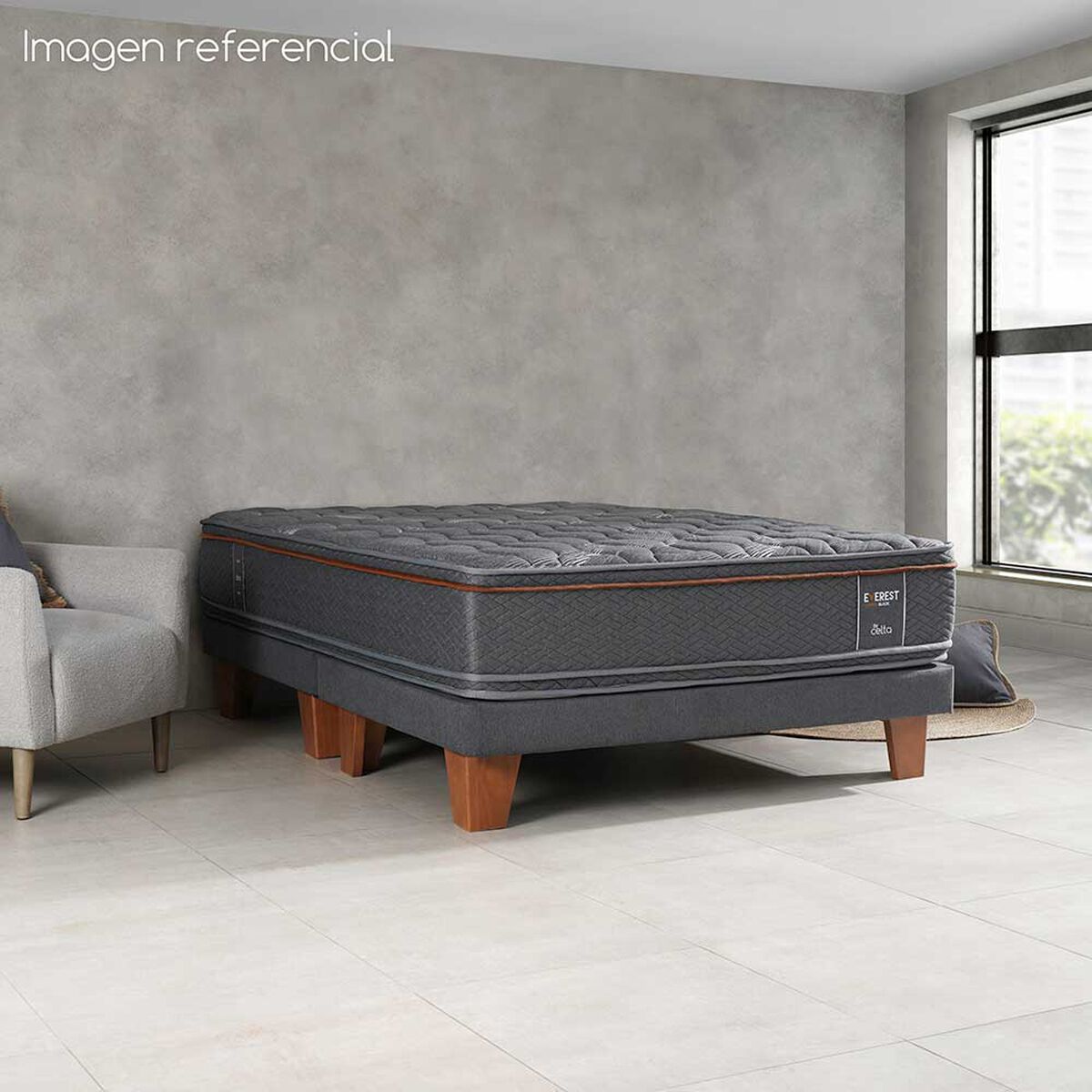 Cama Europea Celta Base Dividida 2 Plazas Everest Copper Black + 2 Almohadas + Textiles