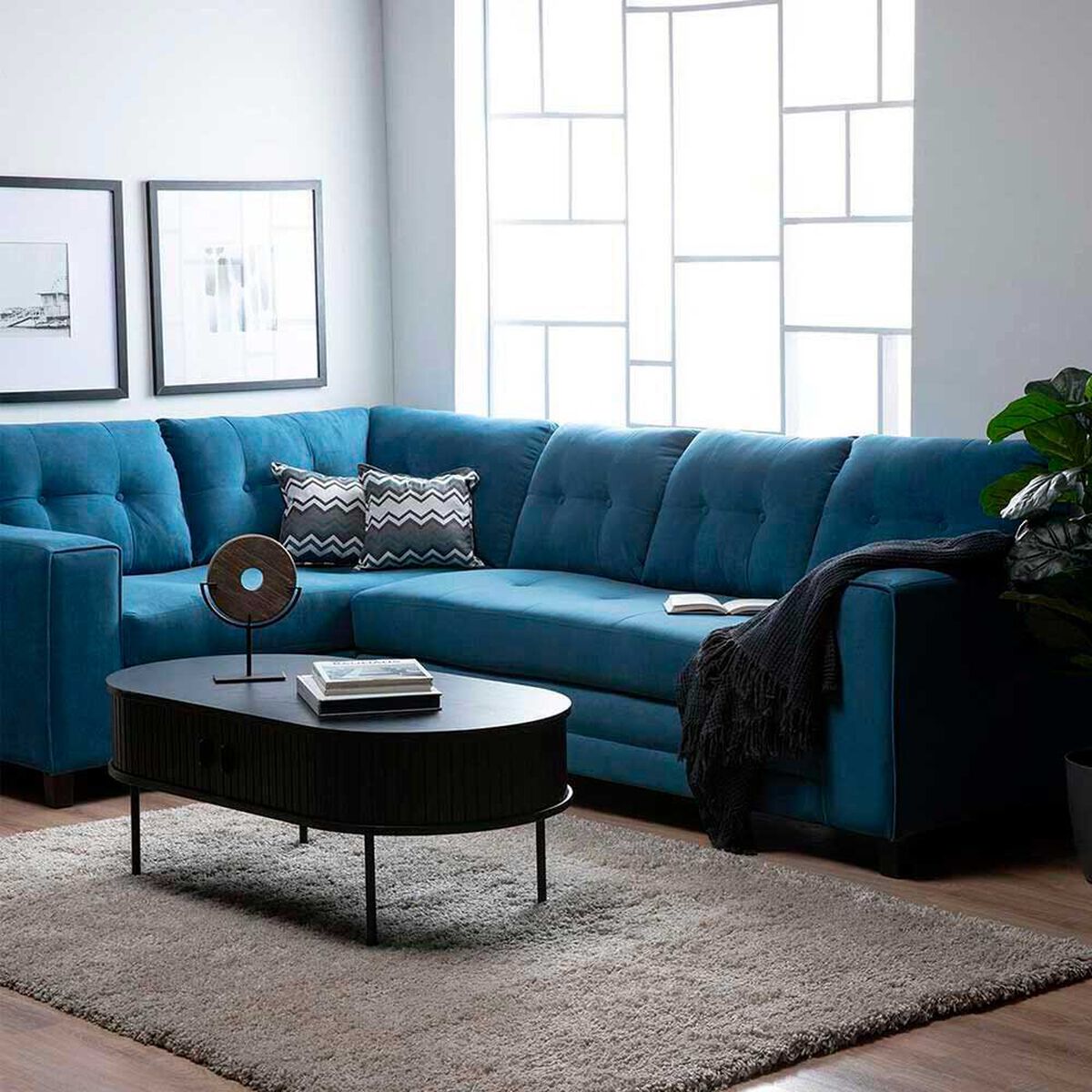 Sof&aacute; Seccional Izquierdo Living Factory Dubai 5 Cuerpos Azul Piedra