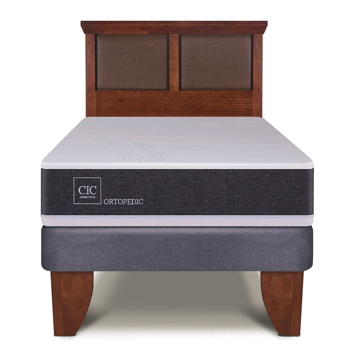 Cama Europea CIC 1,5 Plazas New Ortopedic + Respaldo New Torino Caramelo