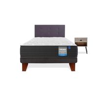 Cama Europea Europedic Dual 1,5 Plazas + Respaldo Royal Grafito + Velador Rock
