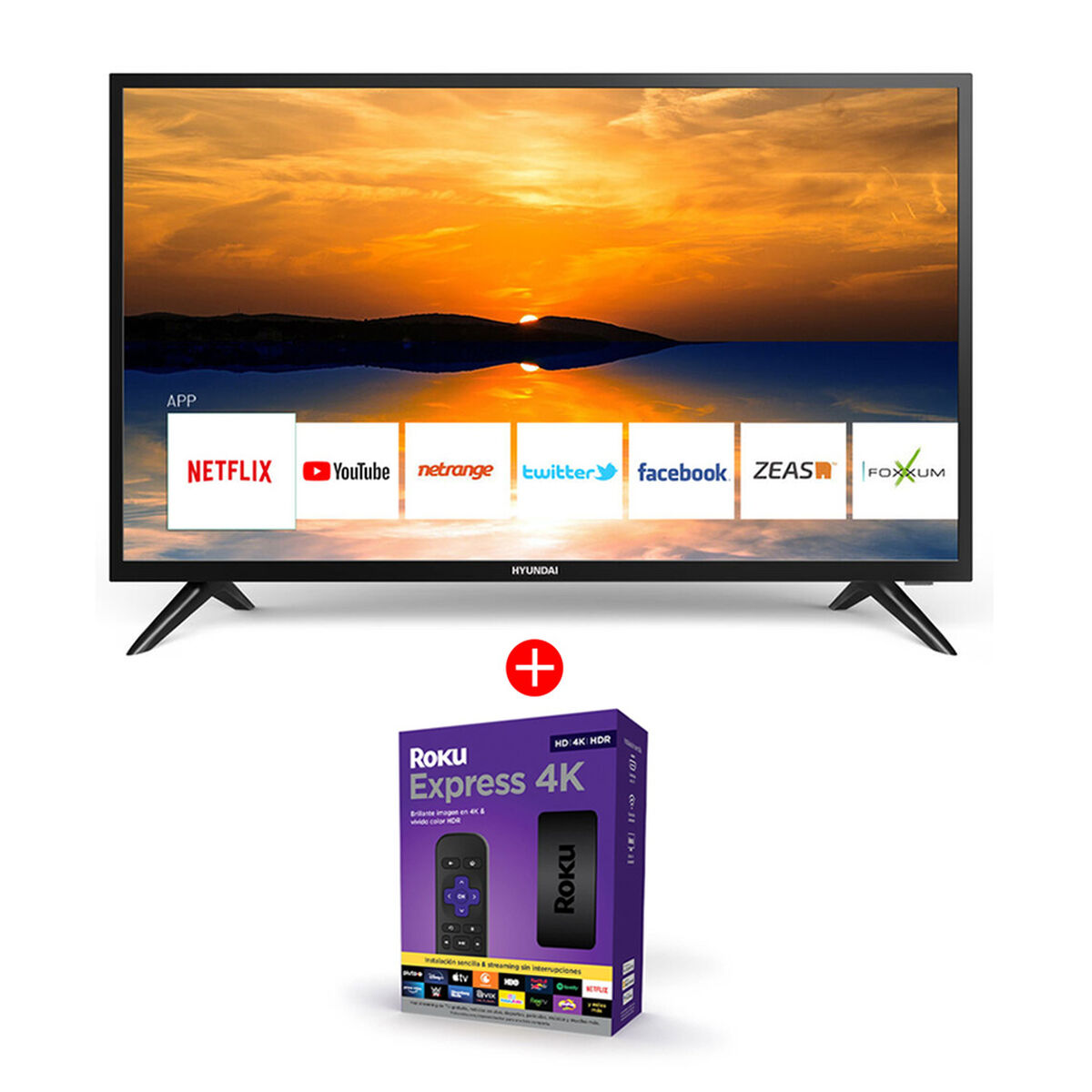 Combo LED 32" Hyundai HY32HS20 Smart TV HD + Reproductor Streaming Roku Express 4K