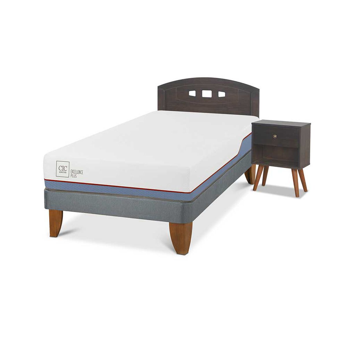 Cama Europea CIC 1,5 Plazas Excellence Plus + Respaldo + Velador Gales