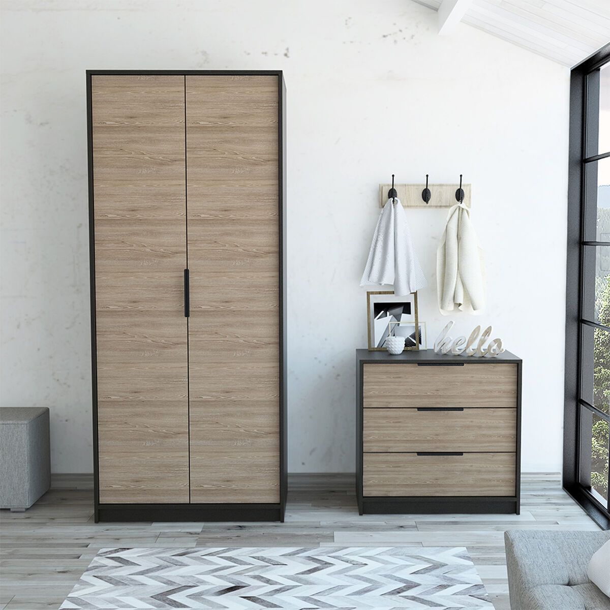 Clóset 2 Puertas + Cómoda 3 Cajones