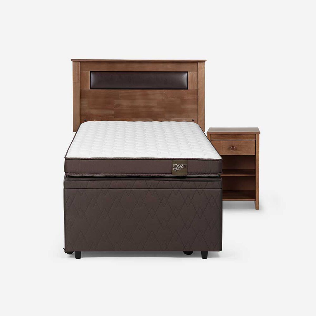 Bed Boxet Rosen 1,5 Plazas Ergo T + Respaldo + Velador Ferrara