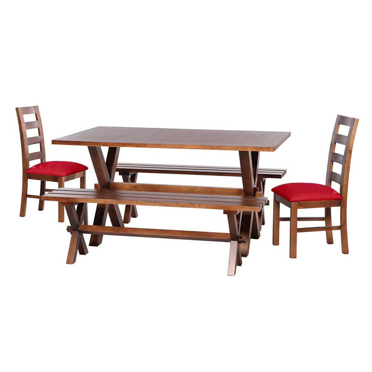 Juego de Comedor Latam Home Sevilla Granada 2 Sillas + 2 Bancas PU Rojo