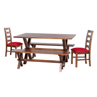Juego de Comedor Latam Home Sevilla Granada 2 Sillas + 2 Bancas PU Rojo