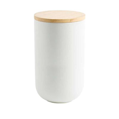 Contenedor Cerámica Hermético Tapa Madera Simplit L Blanco