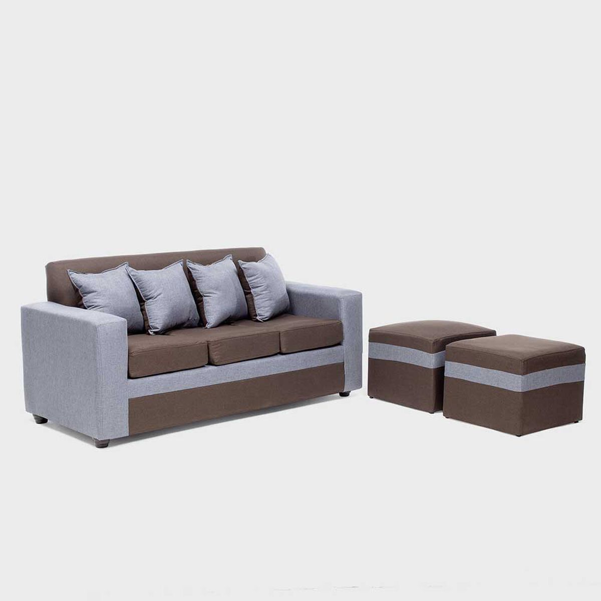 Juego de Living Almore Paris Sofá 3 Cuepos + Dos Pouf 1 Cuerpo Gris Café