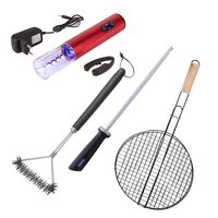 Set Parrillero Wayu Rejilla Redonda + Espada Afiladora + Cepillo + Sacacorcho Recargable Rojo