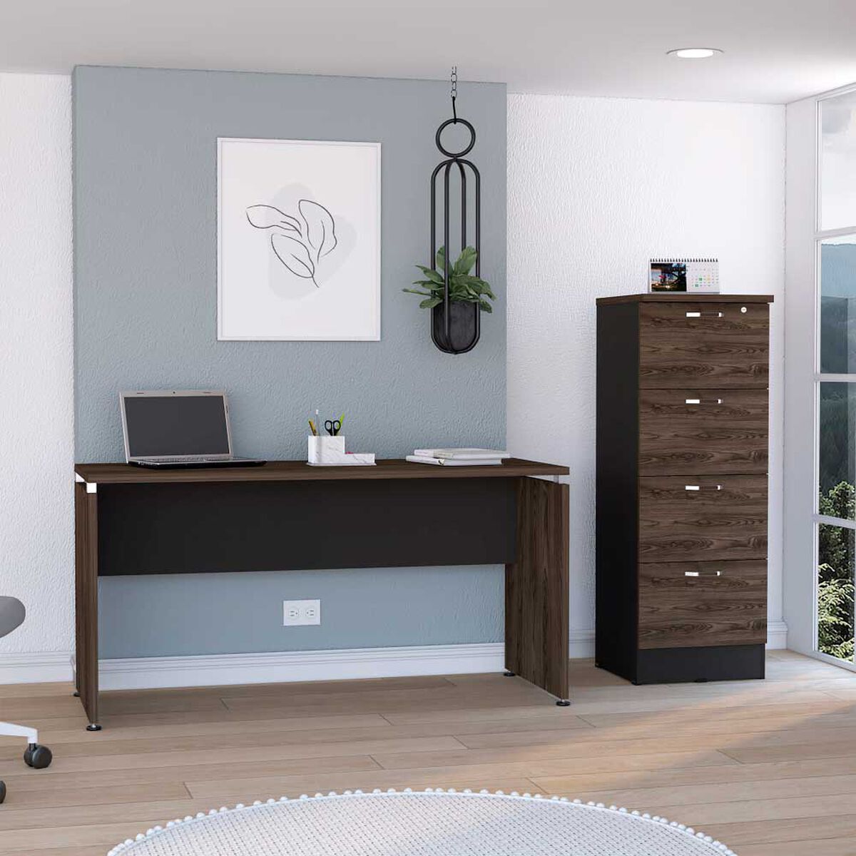 Combo Escritotio + Archivador 4 Puertas TuHome Home Office Negro Soft-Co&ntilde;ac