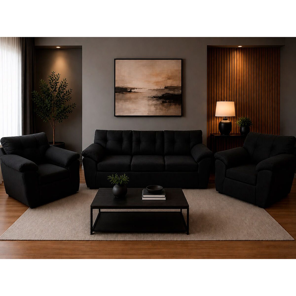 Juego de Living Dise&ntilde;o A&M Home Siena 5 Cuerpos Negro
