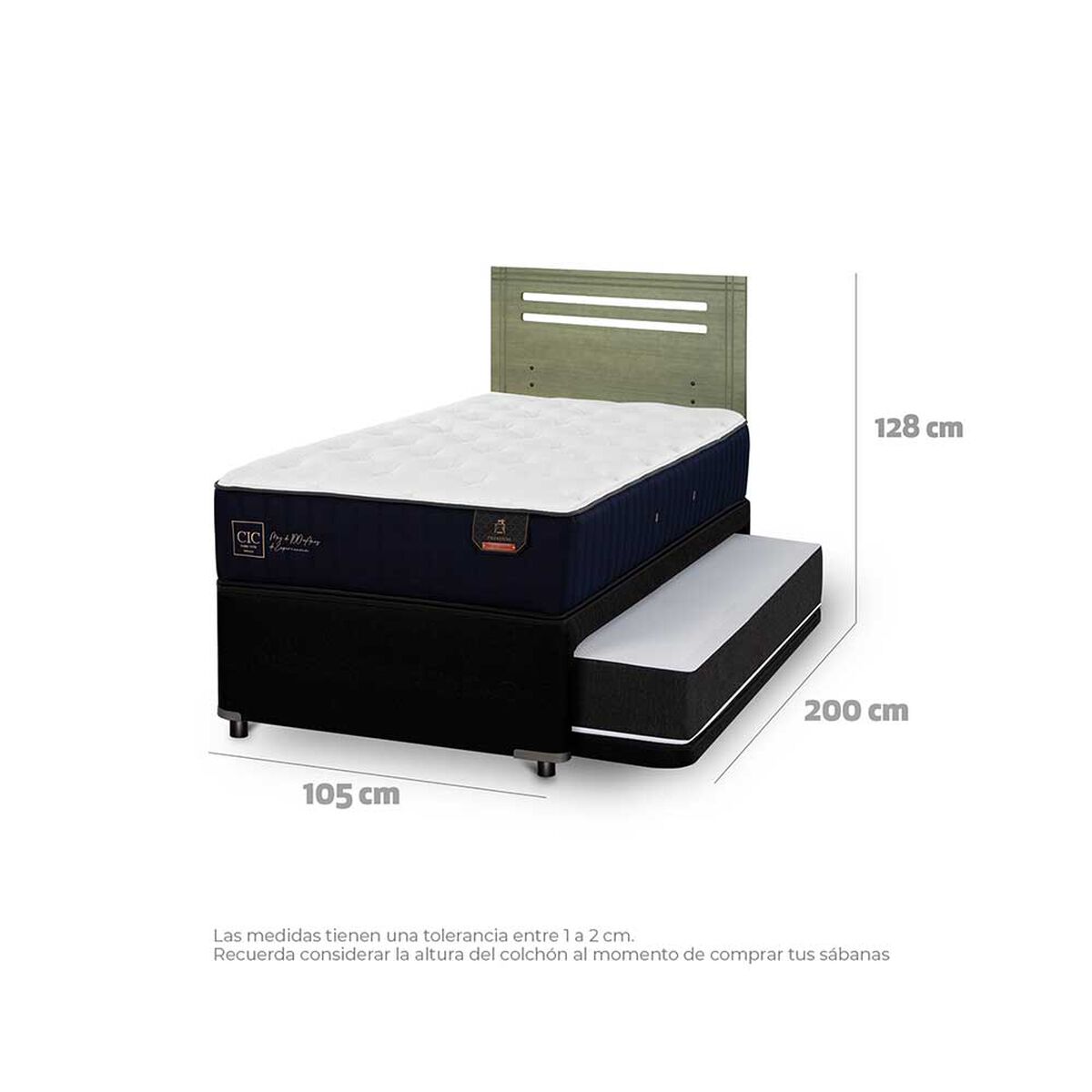 Cama Nido CIC 1,5 Plazas Premium + Respaldo Munich Olivo