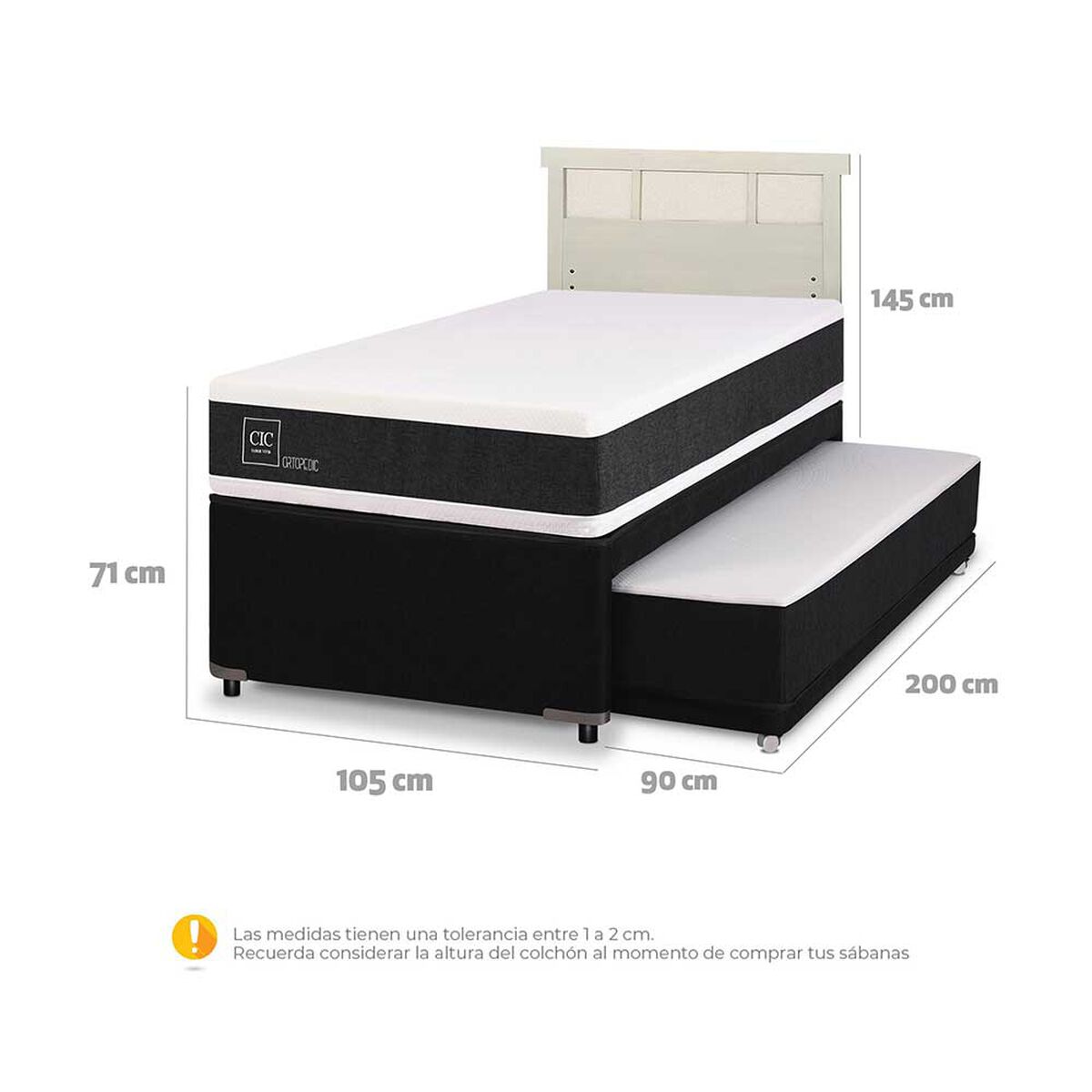 Cama Nido CIC 1,5 Plazas Ortopedic + Respaldo Dublin Alpino