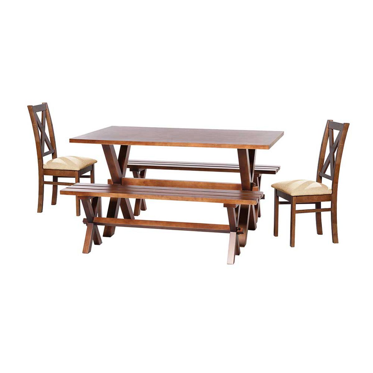 Juego de Comedor Latam Home Sevilla Segovia 2 Sillas + 2 Bancas Lino Natural