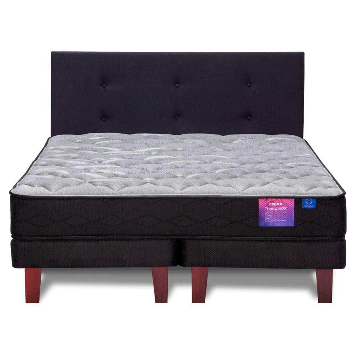 Cama Europea Flex 2 Plazas Therapedic Plus  + Respaldo Royal Negro