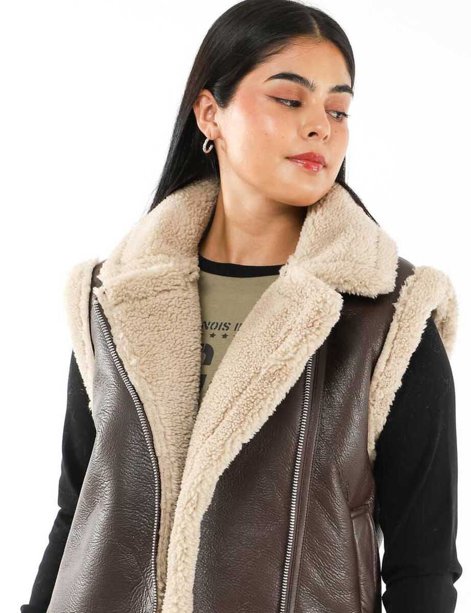 Chaqueta Aviadora Ecocuero Sin Mangas Mujer Icono