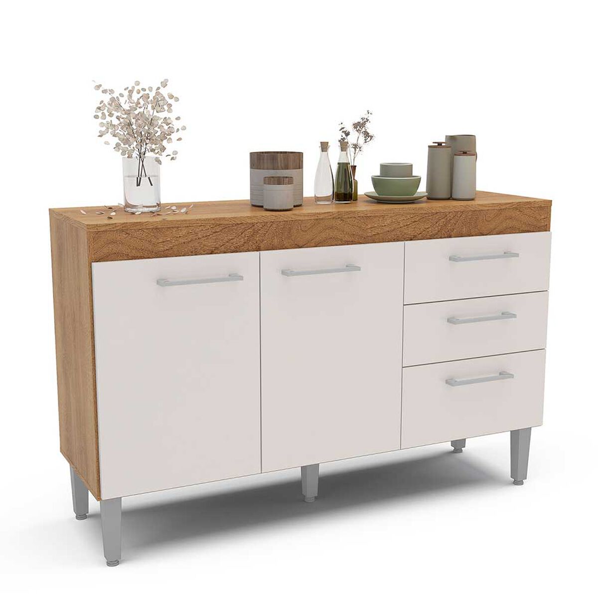 Mueble de Cocina Base Vekkahome Opie 2 Cajones 3 Puertas Gris