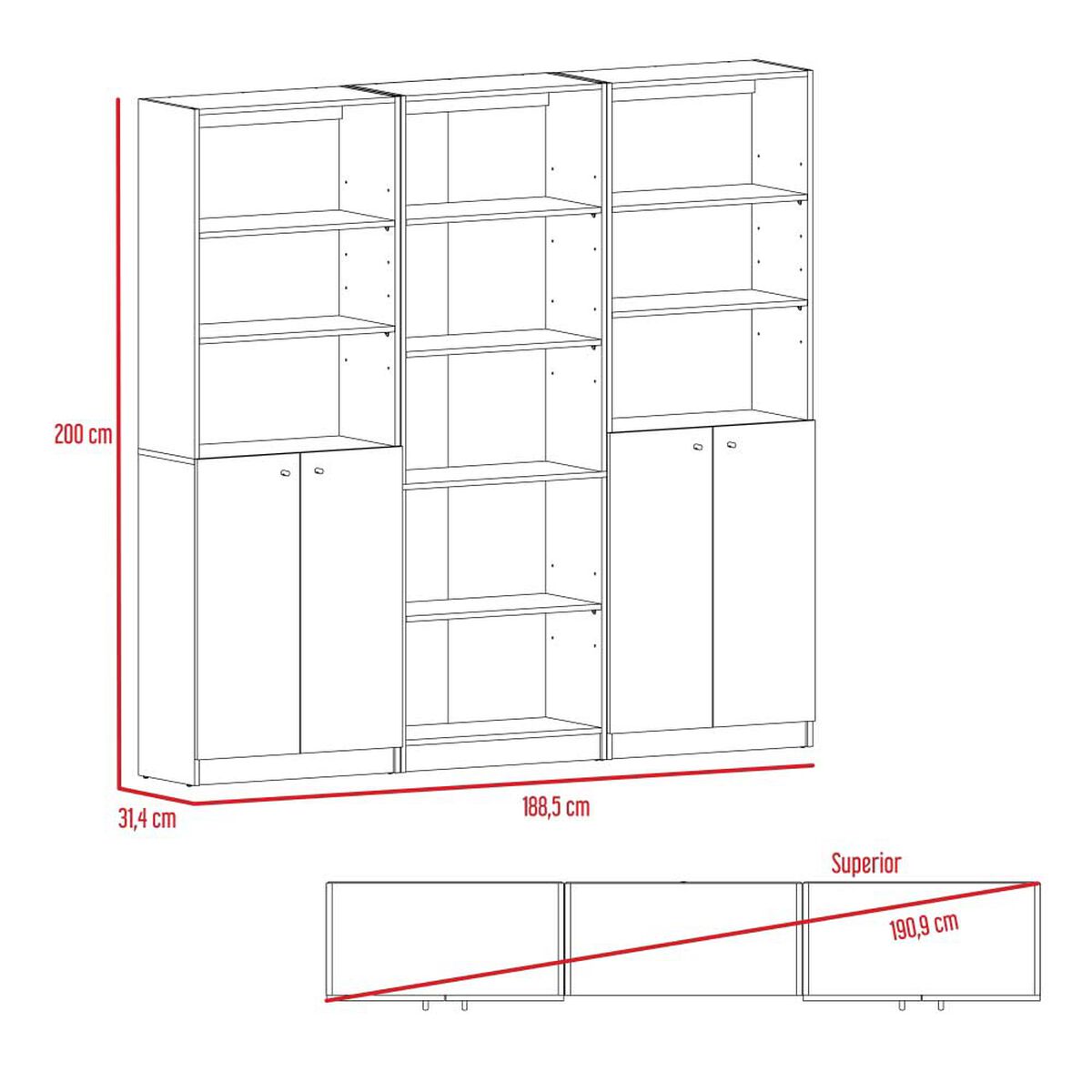 2 Estantes 2 Puertas + Estante 5 Repisas TuHome Home Wengue