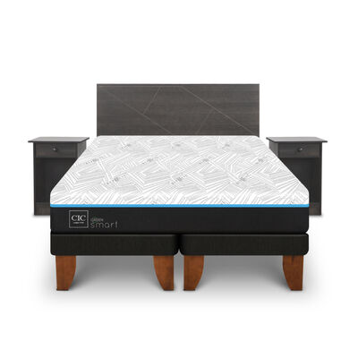 Imagen 1 del producto Cama Europea CIC Green Infinity King + 1 Respaldo + 2 Veladores Villarrica Gris