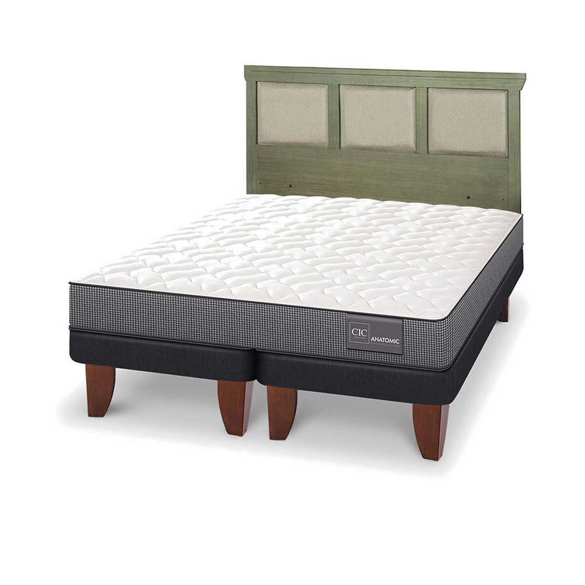 Cama Europea CIC Base Dividida King Anatomic + Respaldo Torino Olivo