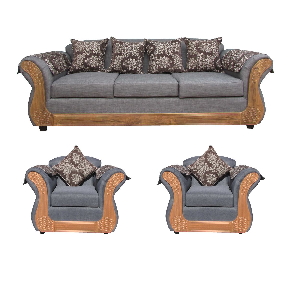 Juego de Living Almore Irlanda Sofá 3 Cuerpos + Dos Sillones 1 Cuerpo Gris