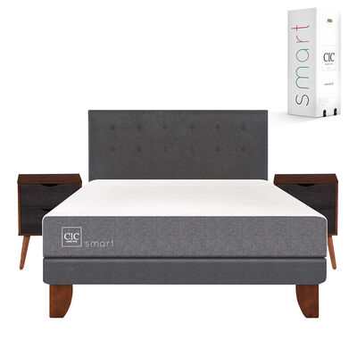 Cama Europea CIC 2 Plazas Smart + Respaldo + 2 Veladores Eufrates