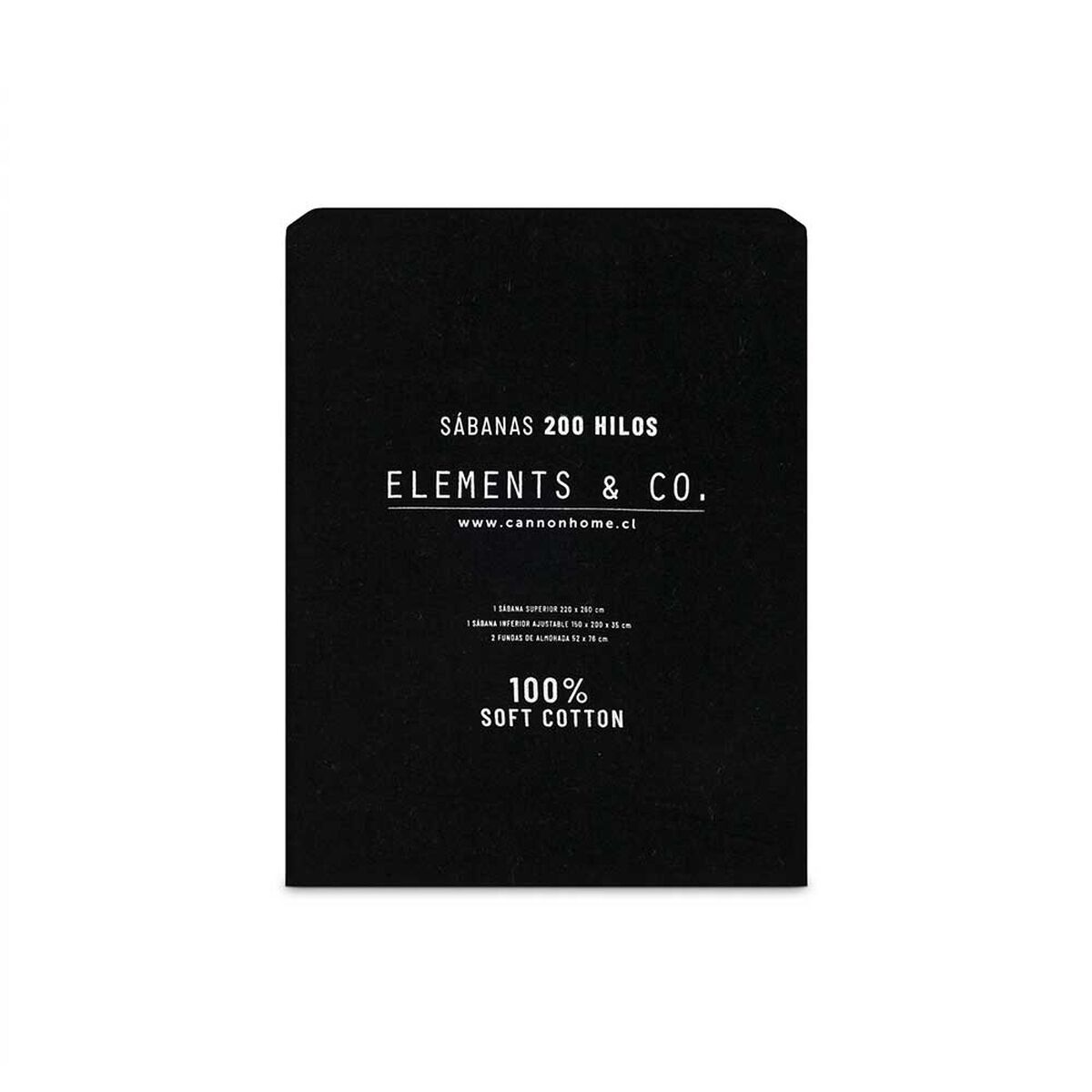 Juego de Sábanas Elements & Co 200 Hilos 1 Plaza Liso Negro