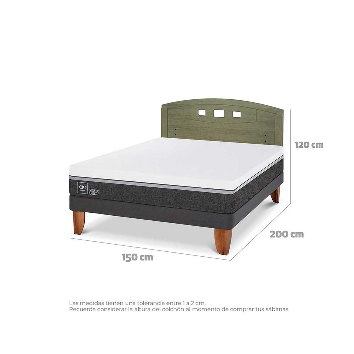 Cama Europea CIC 2 Plazas Ortopedic Advance + Respaldo Gales Olivo