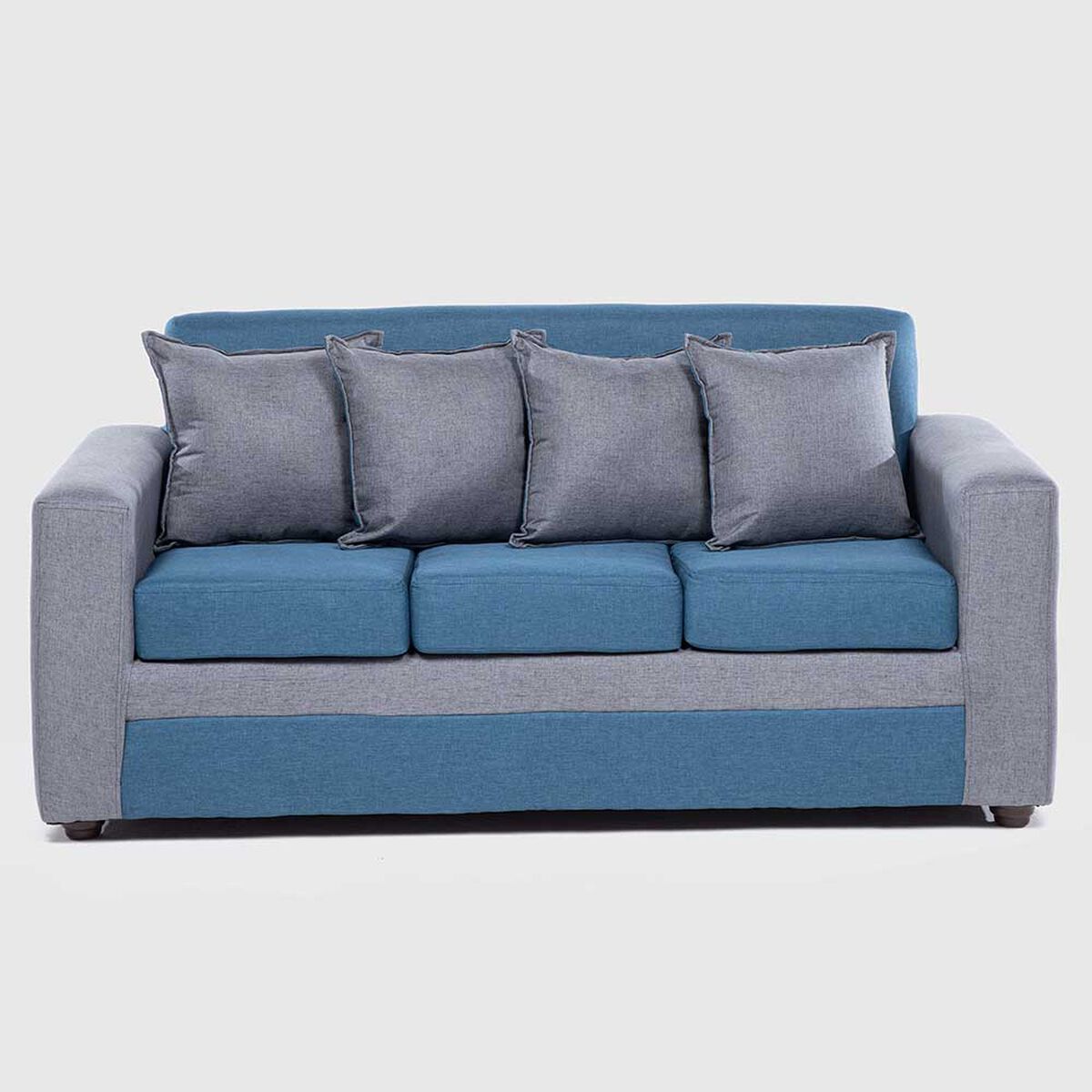 Juego de Living Almore Paris Sofá 3 Cuepos + Dos Pouf 1 Cuerpo Gris Azul