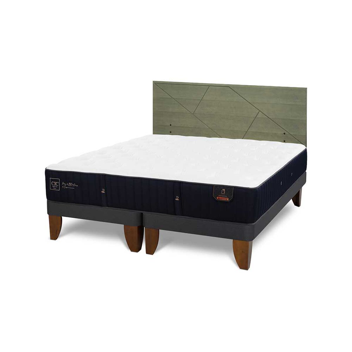 Cama Europea CIC Base Dividida King Premium + Respaldo Villarrica Olivo