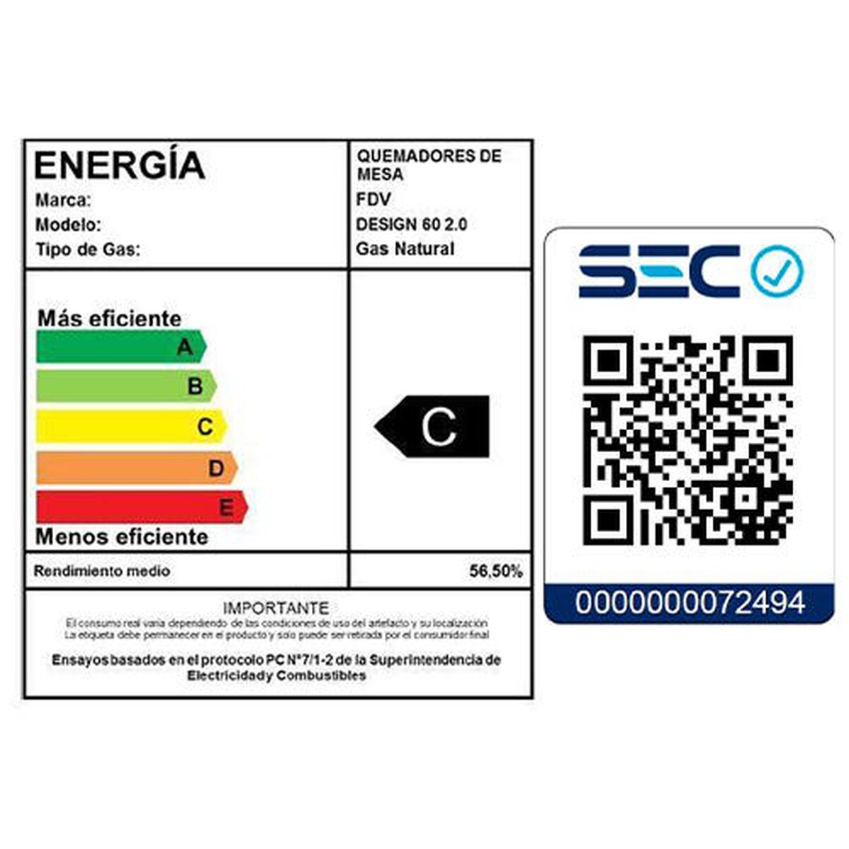 Encimera a Gas FDV Design 60 2.0 NAT 4 Quemadores