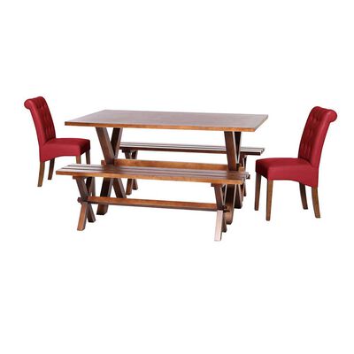 Juego de Comedor Latam Home Sevilla Oviedo 2 Sillas + 2 Bancas PU Rojo