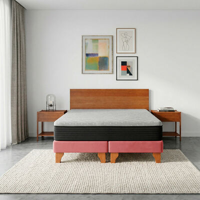 Cama Europea Latam Home 2 Plazas New Top Tela Velvet Palo Rosa + Maderas Orion