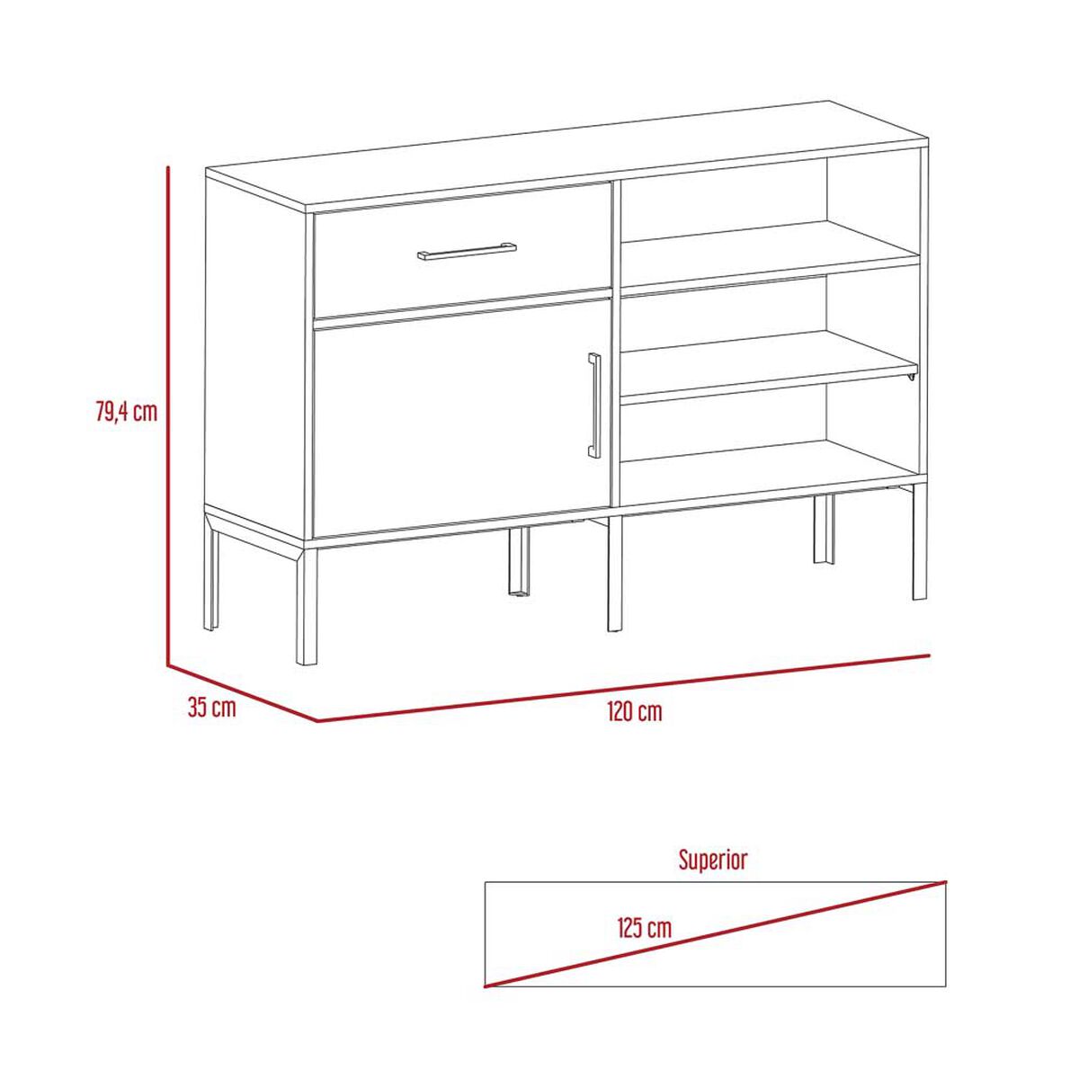 Buffet TuHome Soho 1 Puerta 1 Cajón Bellota