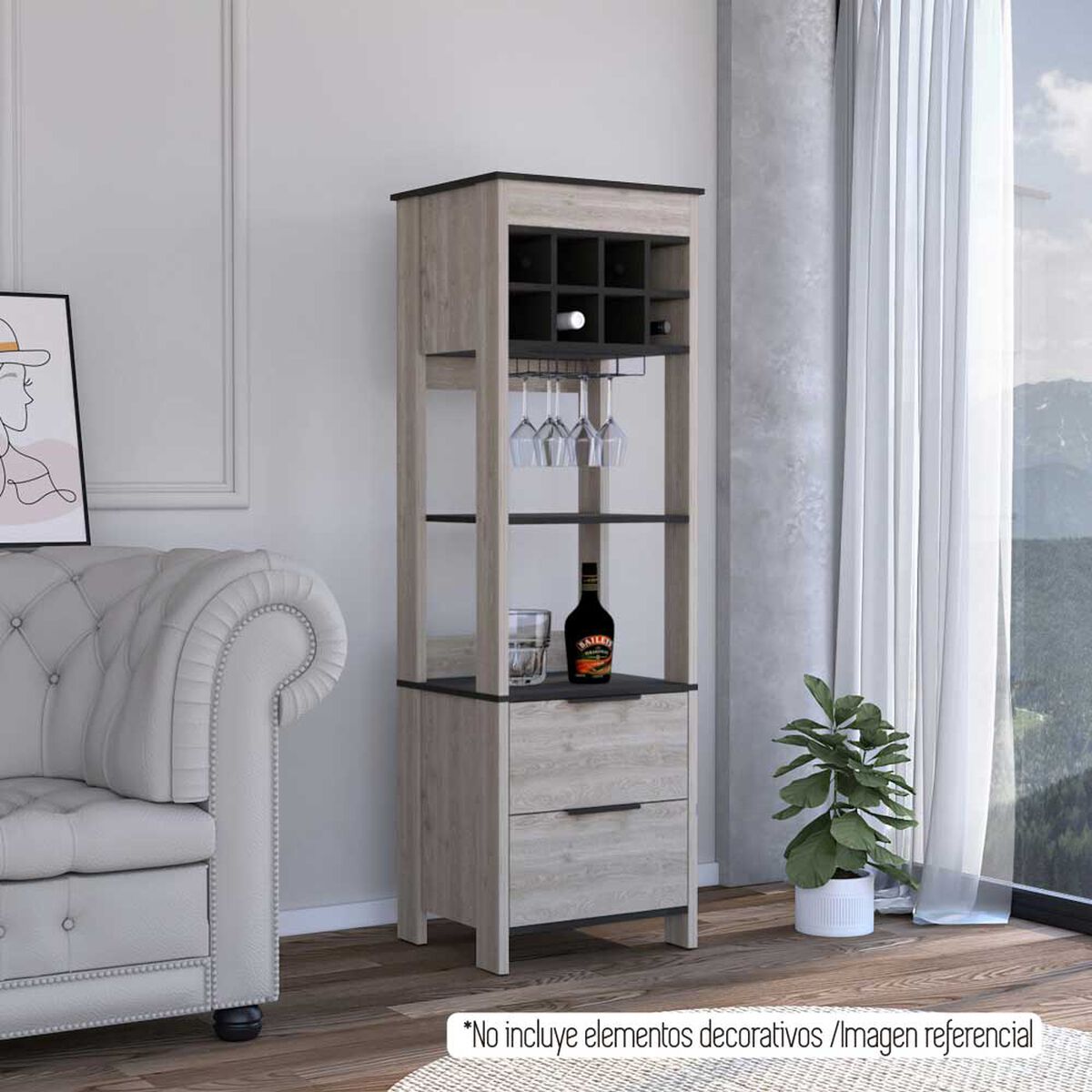 Bar Tradicional TuHome 2 Cajones Bi Color Ceniza Wengue