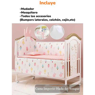 Imagen 2 del producto Cuna Colecho Madera con Mudador Mosquitero Lubabycas Rosada