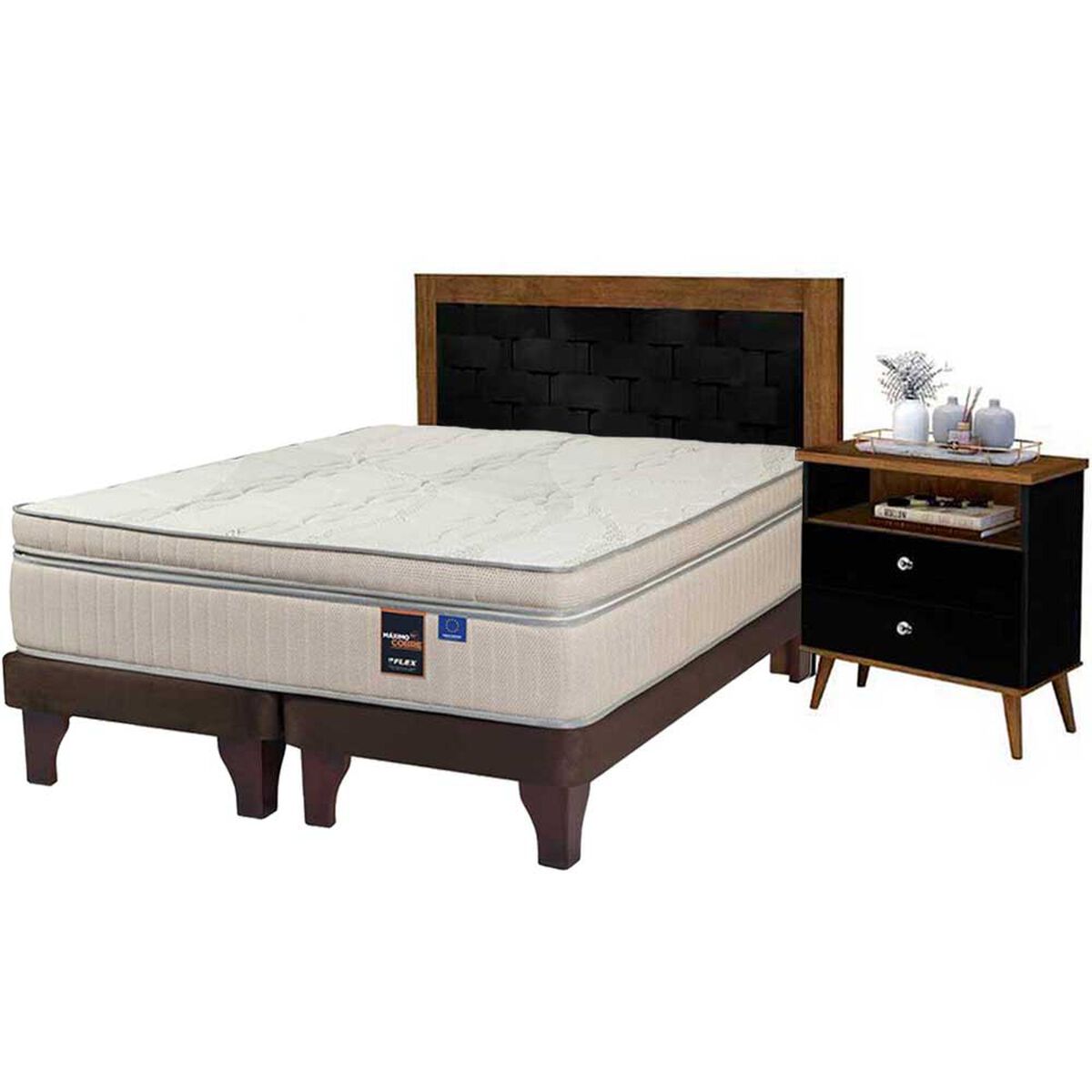 Combo Cama Europea Flex Base Dividida 2 Plazas Máximo Cobre + Respaldo + 2 Veladores Dreams Treliza