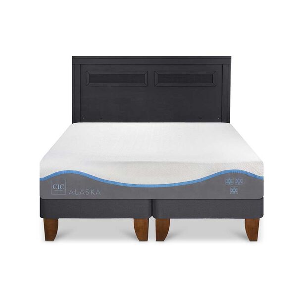 Cama Europea CIC Base Dividida King Alaska + Respaldo Milan Negro