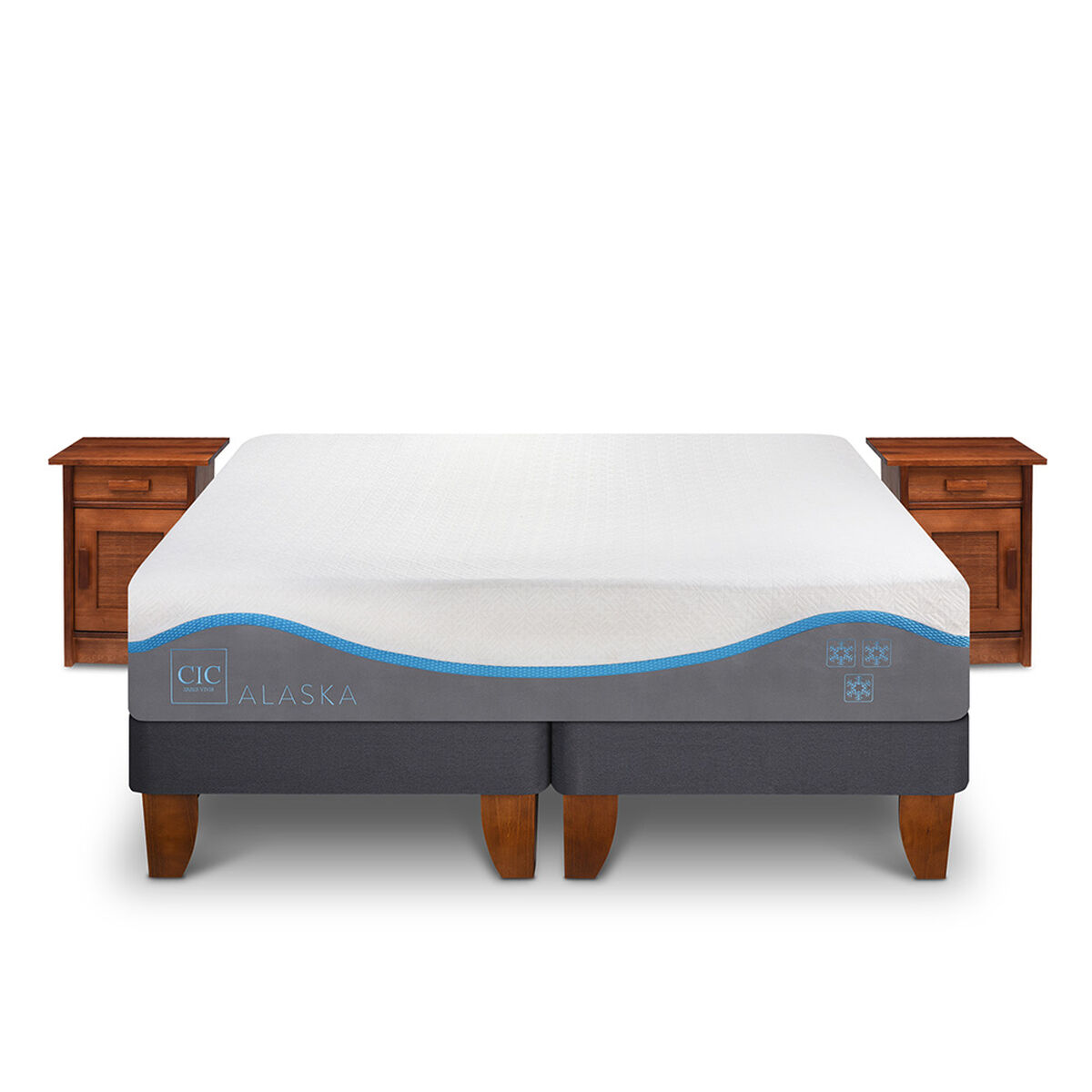 Cama Europea CIC Base Dividida King Alaska + 2 Veladores