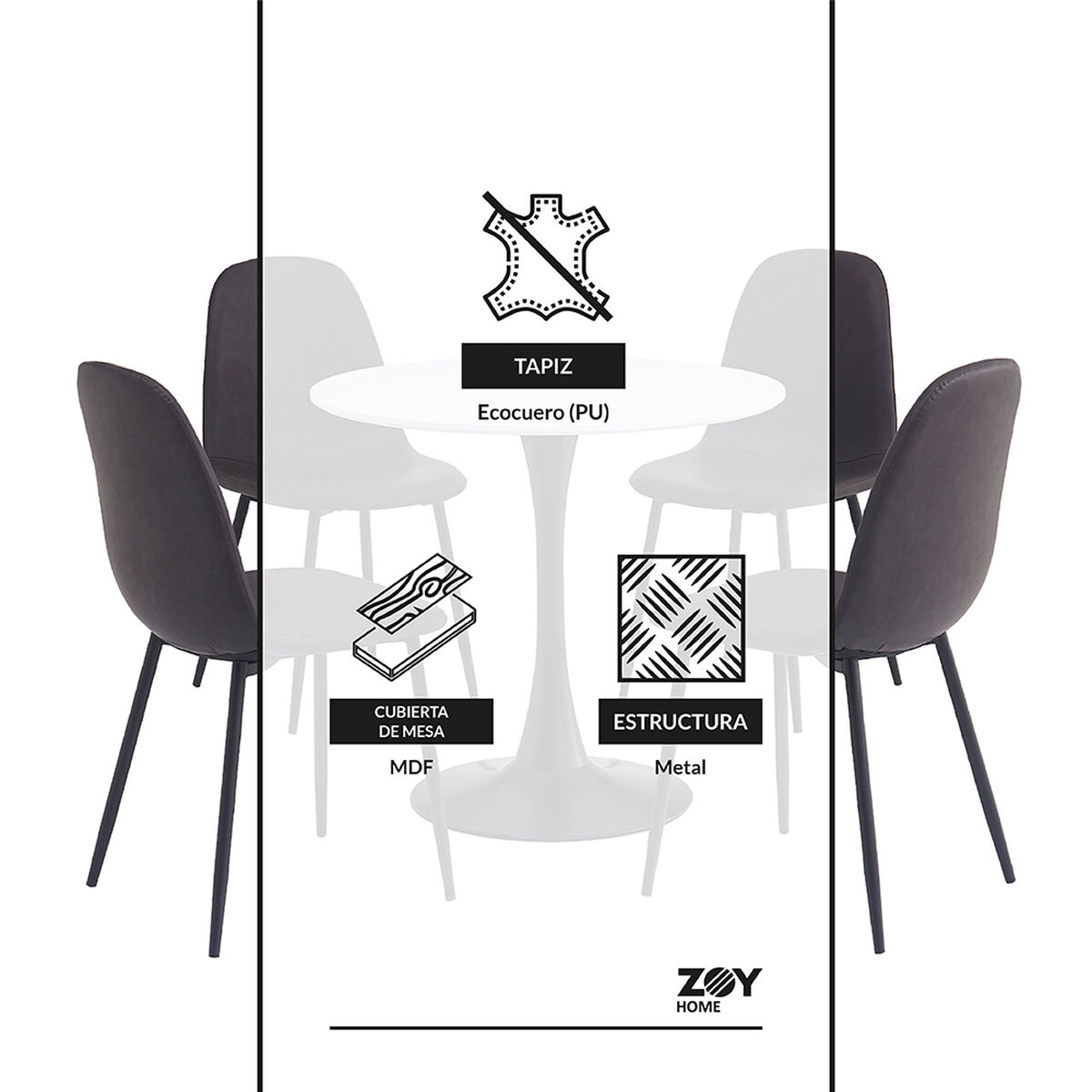 Juego de Comedor Zoy Home Saona 4 Sillas Grafito