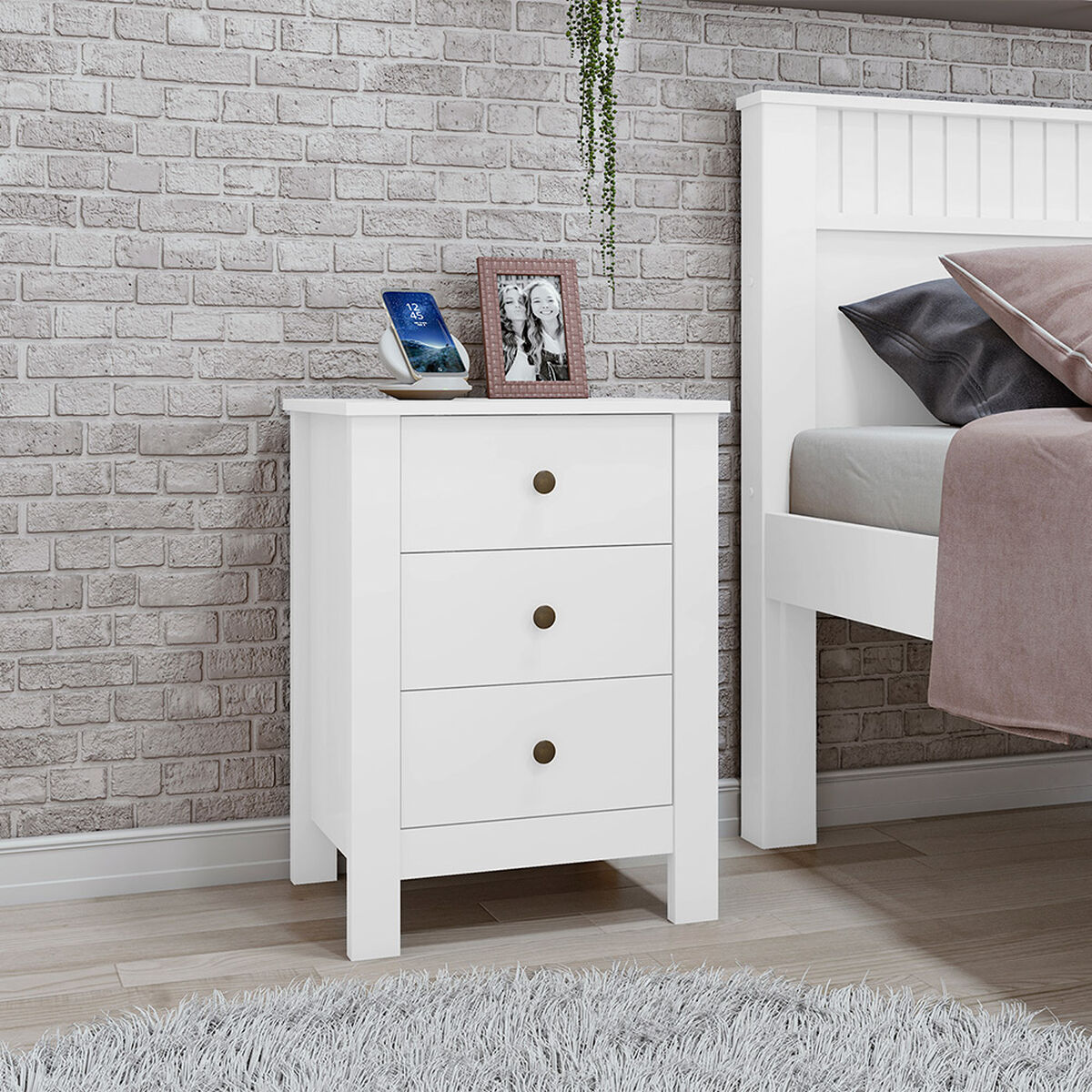Velador Di Poretti Design Maggiore 3 Cajones Blanco