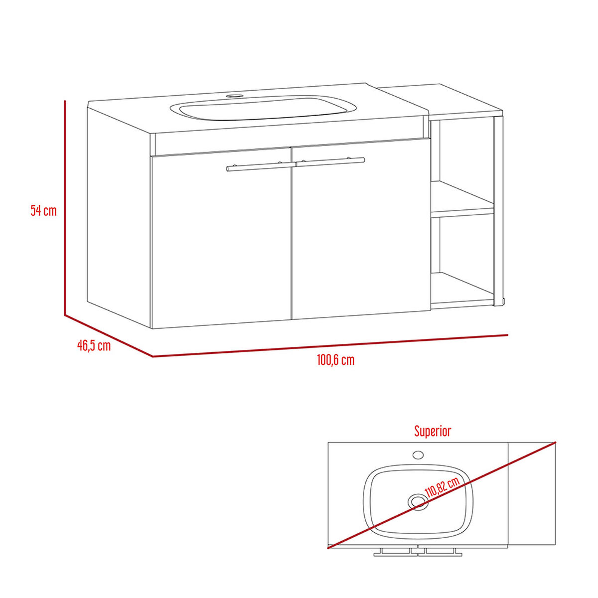 Combo Botiquín Bath 300 + Mueble Lavamanos Khari 100 TuHome