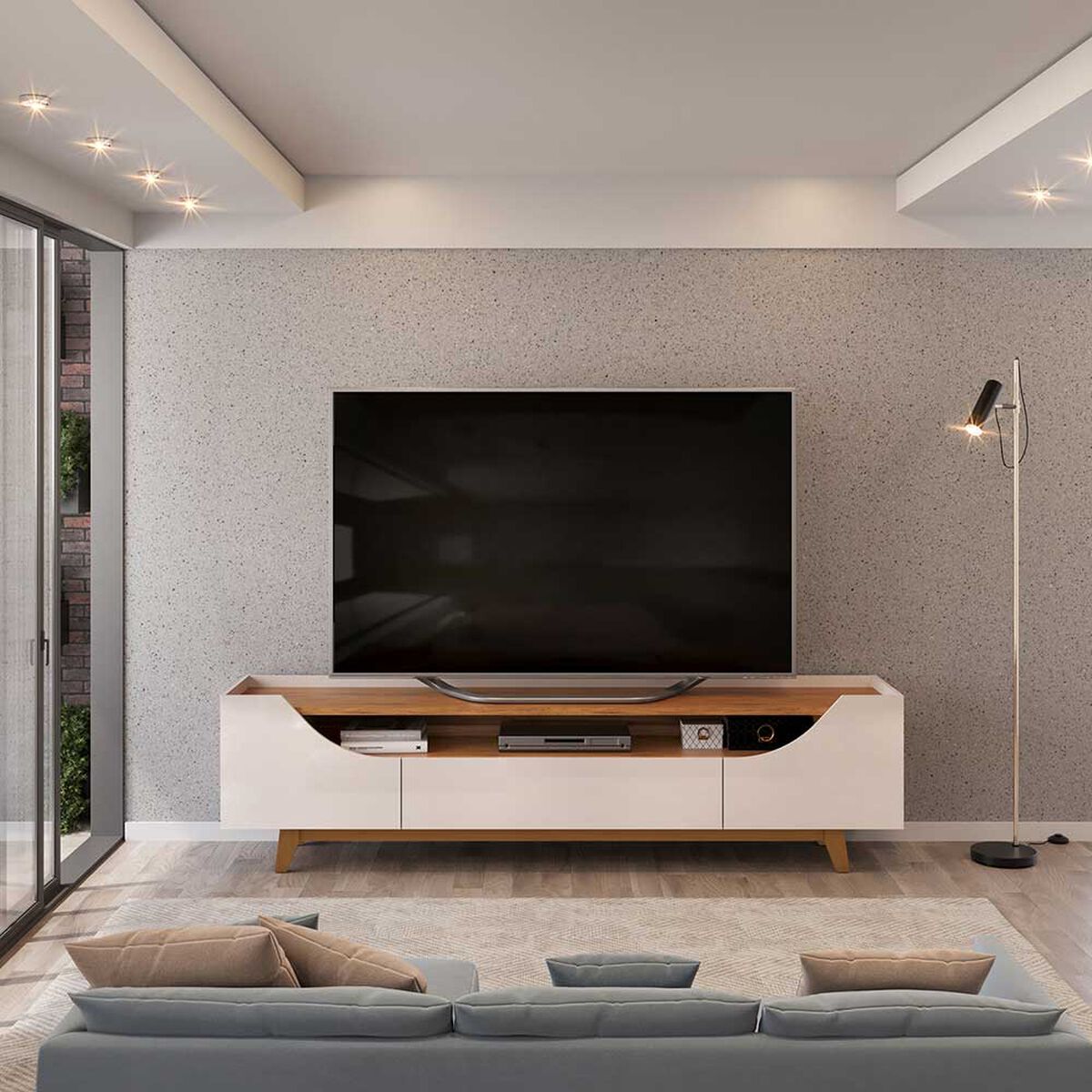 Rack TV Vekkahome Lotus Hasta 75" Beige Café