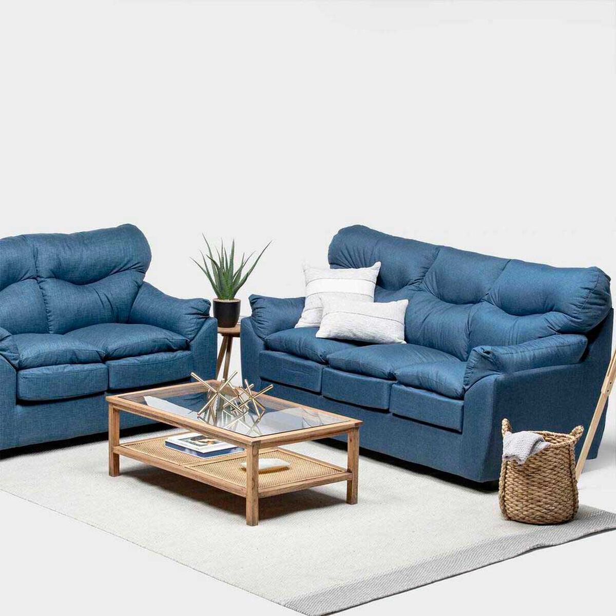 Juego de Living Almore Bel&eacute;n Sof&aacute; 3 Cuerpos + Sof&aacute; 2 Cuerpos Azul
