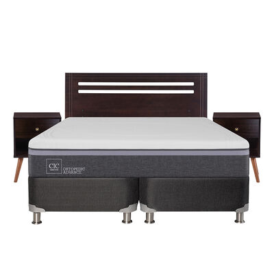 Box Spring CIC Base Dividida 2 Plazas Ortopedic Advance + Respaldo + 2 Veladores New munich
