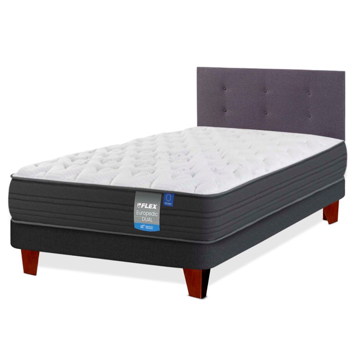 Cama Europea Europedic Dual 1,5 Plazas + Respaldo Royal Grafito