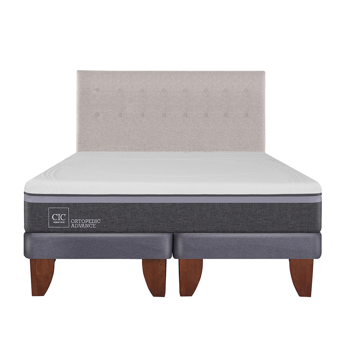 Cama Europea CIC Base Dividida King Ortopedic Advance + Respaldo Tigris