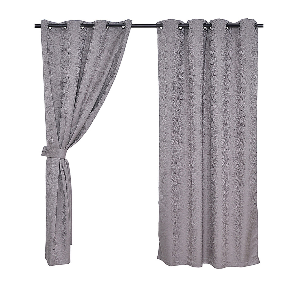Set Cortinas Mashini Jaquard Argolla Mandala Taupe 140 x 220 cm