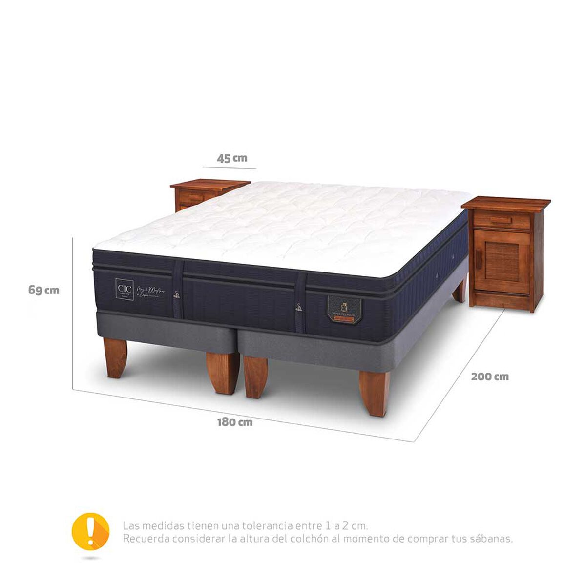 Cama Europea CIC Base Dividida King S&uacute;per Premium + Veladores