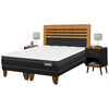 Combo Cama Europea Belsogno Base Dividida 2 Plazas Premium + Respaldo + 2 Veladores Casanova 2 Plazas Naturale Negro